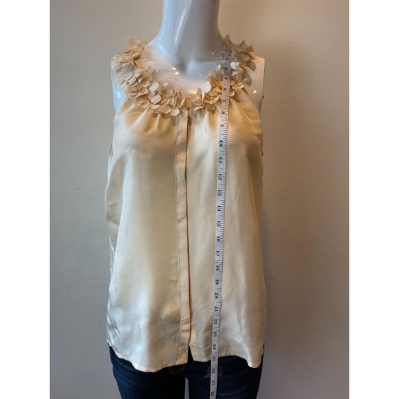 J. Crew Womens Snap Front Tank Top Ruffle Neck Sleeveless 100% Silk Ivory Size 6 - Picture 3 of 5